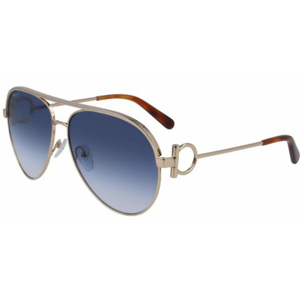 NEW Salvatore Ferragamo SF 237S 743 Gold Aviator Sunglasses with Blue Lenses